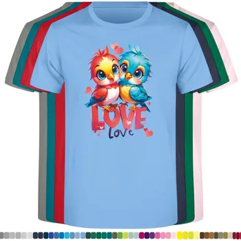 Dívčí tričko detske-levne-bavlnene-tricko-potisk-ptaci-laska Barva: Sky blue - nebesky modrá, velikost: 98