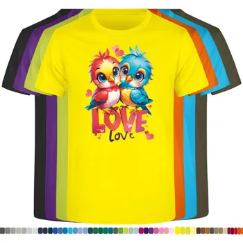 Dívčí tričko detske-levne-bavlnene-tricko-potisk-ptaci-laska Barva: Yellow - žlutá, velikost: 104