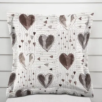 Povlak na dekorativní polštářek Bavlněný povlak na polštář s lemem Sandra SA-027 Tmavé srdce na smetanovém 40 x 40 cm