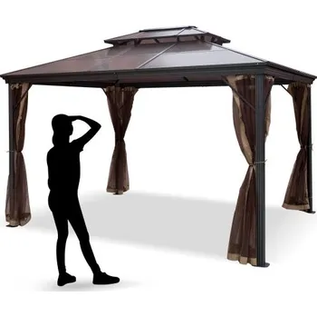 Zahradní altán VEVOR Zahradní altán s pevnou střechou 10x10 stop s moskytiérou, venkovní altán, zahradní stan, náhradní stříška, dvojitá střešní stříška pro terasy, zahradu, domov, trávník, hnědá