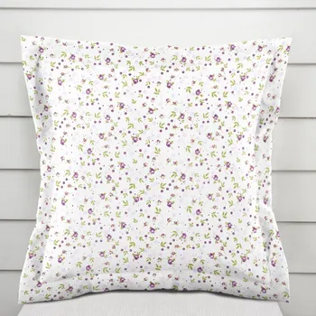 Povlak na dekorativní polštářek Bavlněný povlak na polštář s lemem Sandra SA-004 Fialové růžičky 40 x 40 cm