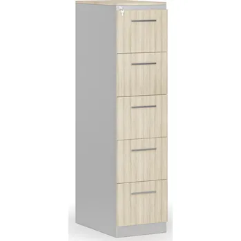 Kartotéka Kovová zásuvková kartotéka PRIMO s dřevěnými čely A4, 5 zásuvek, šedá/dub přírodní