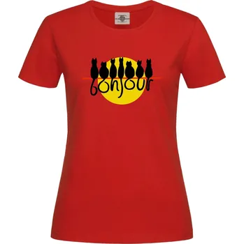 Dámské tričko Tričko Bonjour | Kočky Druh: Dámské, Barva: Červená, Velikost: M