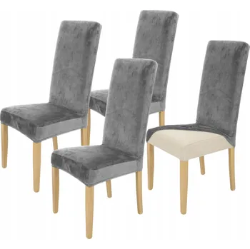 Potah na židli SADA 4KS POTAH NA ŽIDLI S VYSOKÝM OPĚRADLEM, ŠEDÝ VELUR, ELASTICKÝ