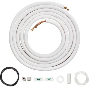 Sada mini děleného potrubí VEVOR 7620 mm, měděné trubky o vnějším průměru 6,4 a 9,5 a trojvrstvá izolace, pro klimatizaci nebo topná čerpadla a HVAC s bohatým příslušenstvím (připojovací kabel 27 stop)