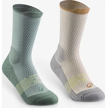 Pánské ponožky QUECHUA Dětské turistické vysoké ponožky Hike 500 2 páry 35/38 ZELENÁ|ŽLUTÁ