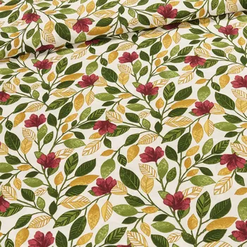 Směsové plátno EGA, vínové květy s popínavými listy, zelená, š.140cm (látka v metráži)