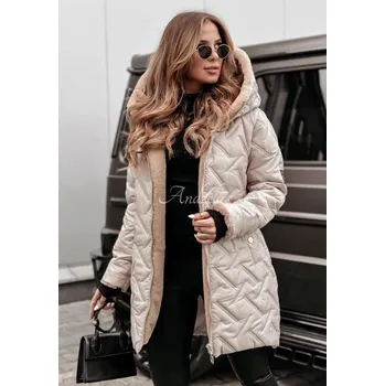 Zimní bunda s kožíškem - zelená a béžová S - béžová