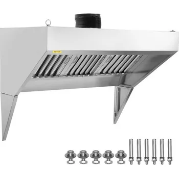 Digestoř Komerční odsávací digestoř VEVOR, odsávací digestoř pro food truck o délce 6 stop, digestoř z nerezové oceli 201 pro koncesní přívěs se 3 odnímatelnými mřížkami ve tvaru U, olejový filtr, odolný proti korozi, pro kuchyňskou restauraci