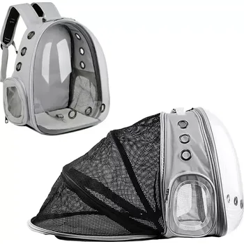 Taška pro psa a kočku PŘEPRAVNÍ TAŠKA PRO MALÉ MAZLÍČKY VE FORMĚ BATOHU - ŠEDÁ AG942A