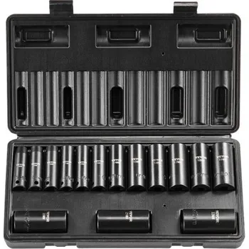 Klíč Sada rázových nástrčných klíčů VEVOR 3/8", 15dílná sada hlubokých nástrčných klíčů, metrické 8-22 mm, 6hranná chrom-molybdenová legovaná ocel pro opravy automobilů, snadno čitelné označení velikosti, robustní konstrukce, včetně úložného pouzdra.