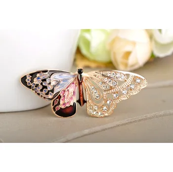 Brož B-TOP Brož Motýl s krystaly - zlatá/ barevná