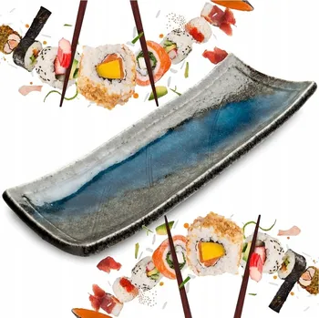 Talíř Keramický talíř na servírování sushi šedo-modrý 24,5 cm x 9 Cm x 3 cm EA
