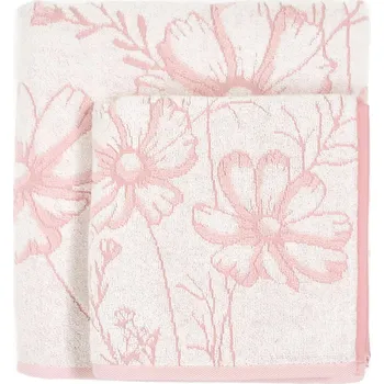 Ručník Froté ručník MONA, růžový s vytkávaným květinovým vzorem, 50x100cm