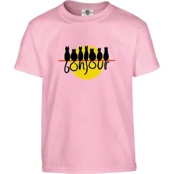 Pánské oblečení Tričko Bonjour | Kočky Druh: Dětské, Barva: Růžová, Velikost: 158-XL