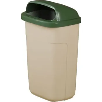 Venkovní odpadkový koš Odpadkový koš CLASSIC 50 l, krémová nádoba, zelené víko