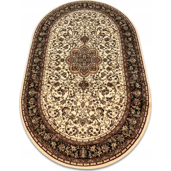 Koberec Klasický tradiční Koberec , rozeta, RÁMEČEK květiny, královský, ovál karamel 150x250 cm