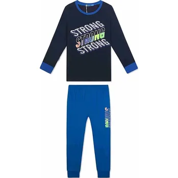 Chlapecké pyžamo KUGO CHLAPECKÉ BAVLNĚNÉ PYŽAMO S DLOUHÝM RUKÁVEM - MP1556 - VELIKOSTI 134-164 Velikost: 158, Barva: Tmavě modrá