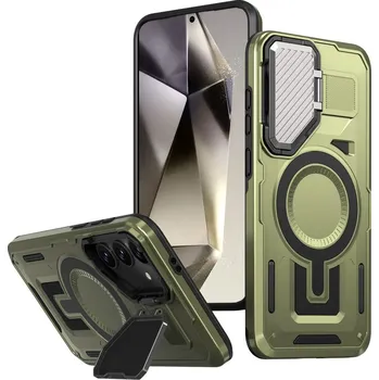 Pouzdro na mobilní telefon Kryt na Samsung Galaxy S25 s krytkou na fotoaparát zelený