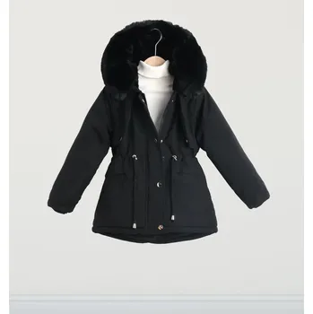 Dámská bunda zimní parka s kožíškem - černá 146