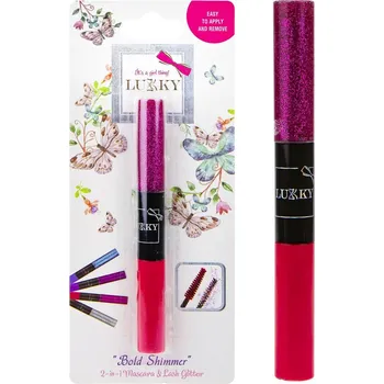 Řasenka LUKKY 2 v 1 řasenka a třpytky na řasy červená