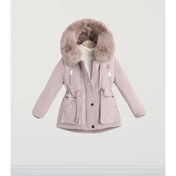 Dámská parka zimní parka s kožíškem - růžová 146