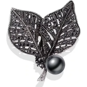 Brož B-TOP Brož LIST S PERLOU - černá