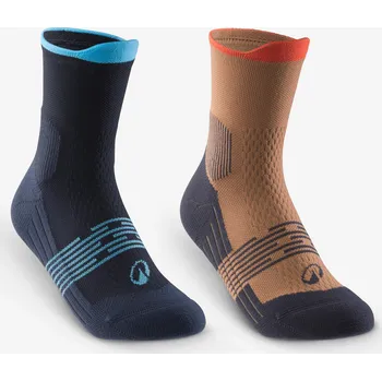 QUECHUA Dětské turistické polovysoké ponožky Hike 500 2 páry 35/38 KAŠTANOVÁ|ŠEDÁ