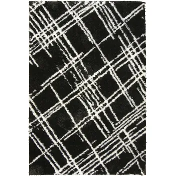 Koberec 160x220 cm KRESKY ROMBY ČERNÝ KRÉM KOBEREC SHAGGY