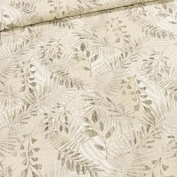 Směsové plátno JAWA BÉŽOVÁ, béžové listy, š.140cm (látka v metráži)