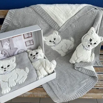 Dětská deka Texicop s.r.o. Pletená dětská deka s plyšákem barva: šedá