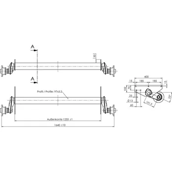 Přívěs Náprava AL-KO UBR 1200-5 (1300 kg) a=1255mm, c=1640 mm, 112x5, (Maro)