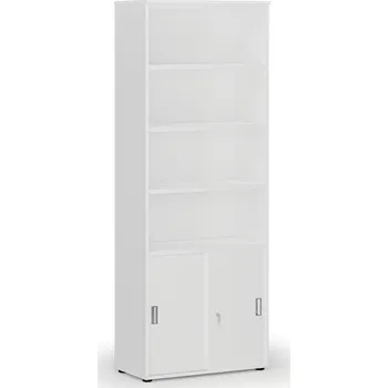 Kancelářská sestava Kombinovaná kancelářská skříň PRIMO WHITE, zasouvací dveře na 2 patra, 800 x 420 x 2128 mm, bílá