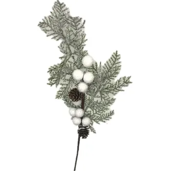 Vánoční dekorace Maják Větev 43cm thuje zasněžená+šišky