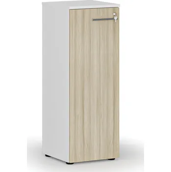 Kancelářská sestava Nízká kancelářská skříň s dveřmi PRIMO WHITE, 400 x 420 x 1087 mm, bílá/dub přírodní