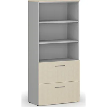Kancelářská sestava Skříň se zásuvkami pro závěsné složky PRIMO GRAY, 800 x 420 x 1781 mm, šedá/bříza