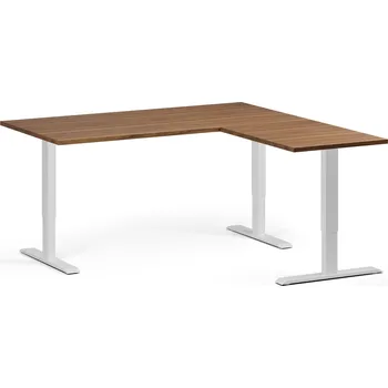 Počítačový stůl Rohový výškově nastavitelný stůl, 160x160 cm, 3 motory, L/P, bílá podnož, ořech