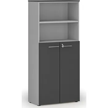 Kancelářská sestava Kombinovaná kancelářská skříň PRIMO GRAY, dveře na 3 patra, 800 x 420 x 1781 mm, šedá/grafit