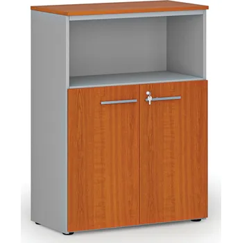 Kancelářská sestava Kombinovaná kancelářská skříň PRIMO GRAY, 800 x 420 x 1087 mm, šedá/třešeň