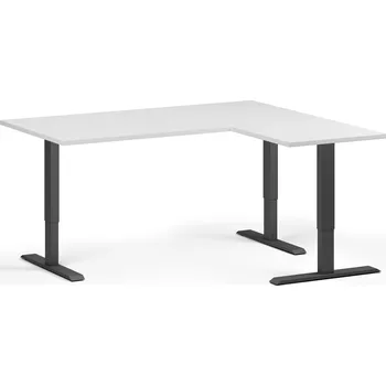 Počítačový stůl Rohový výškově nastavitelný stůl, 160x140 cm, 3 motory, L/P, černá podnož, bílá