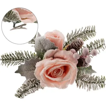 umělá květina Přízdoba Růže 23cm lososová, zasněžená na klipu