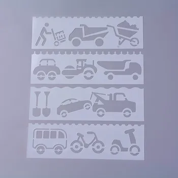 Plastová šablona, 18,6x5,6 cm, DOPRAVNÍ PROSTŘEDKY 1, 4ks/bal.