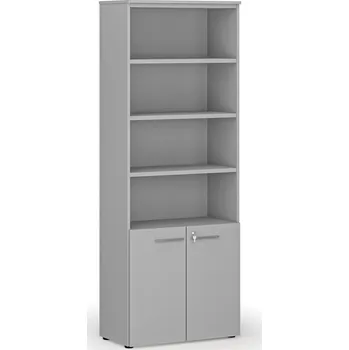 Kancelářská sestava Kombinovaná kancelářská skříň PRIMO GRAY, dveře na 2 patra, 800 x 420 x 2128 mm, šedá