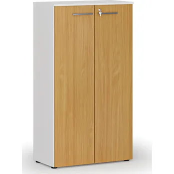 Kancelářská sestava Kancelářská skříň s dveřmi PRIMO WHITE, 800 x 420 x 1434 mm, bílá/buk