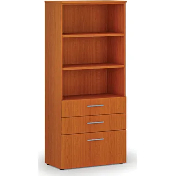 Kancelářská sestava Kancelářská skříň s kombinovanými zásuvkami PRIMO WOOD, 800 x 420 x 1781 mm, třešeň
