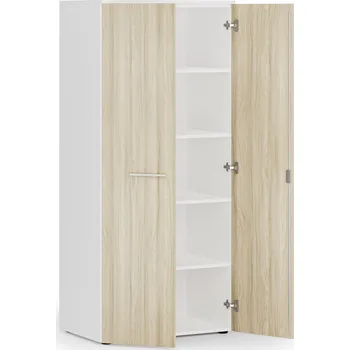 Policová skříň Kancelářská policová skříň PRIMO WHITE s dveřmi, 800 x 500 x 1781 mm, bílá/dub přírodní