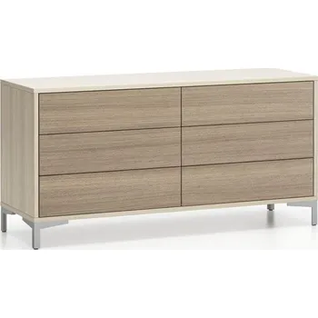 Kancelářská sestava Kancelářská policová komoda LAYERS, 6 zásuvek, dub přírodní / dub mořený