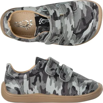 Chlapecké polobotky 3F Kožené boty bar3foot 3BE39/LT-M4 šedé maskáčové, suchý zip, barefoot velikost: 30