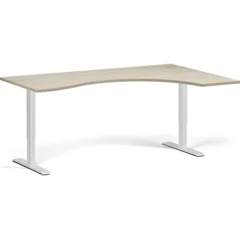 Počítačový stůl Ergonomický výškově nastavitelný stůl. 180x120 cm, 2 motory, L/P, bílá podnož, dub přírodní