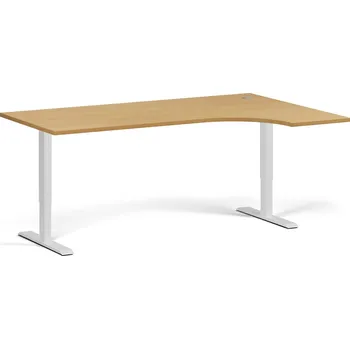 Počítačový stůl Rohový výškově nastavitelný stůl, 180x120 cm, 2 motory, L/P, bílá podnož, buk